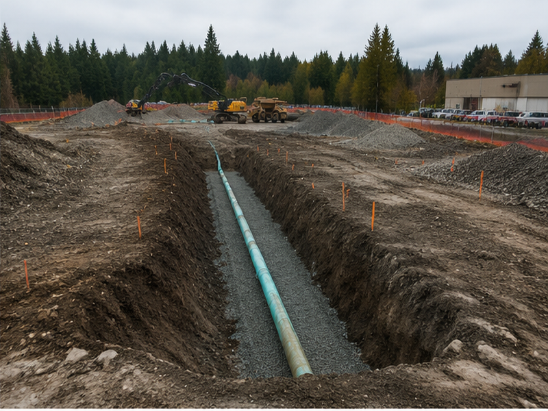 Commercial Land Clearing & Site Prep in Federal Way — Bedding & pipe