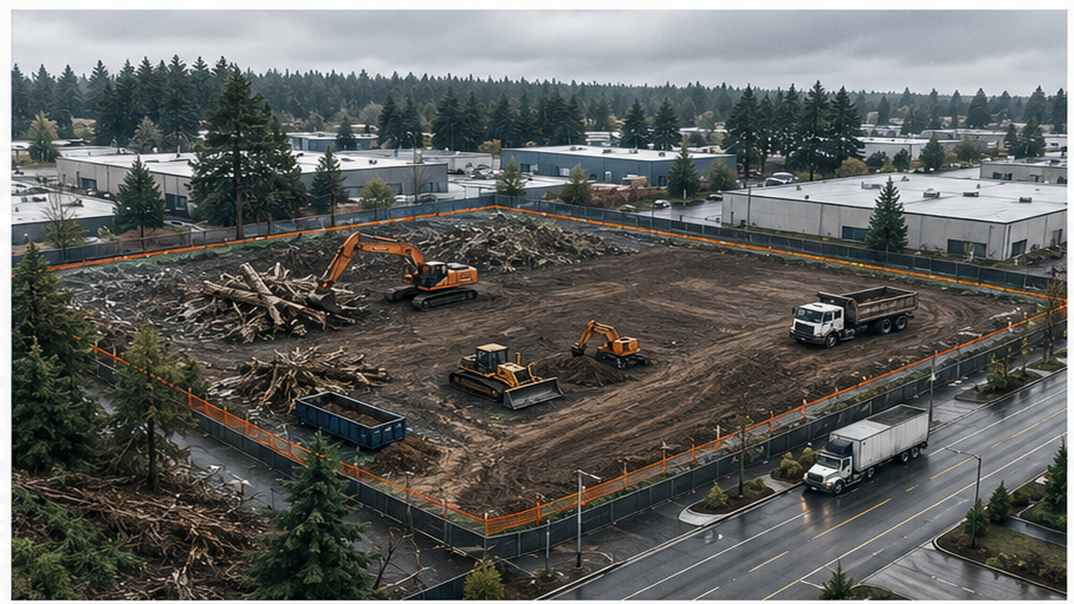 Construction debris removal and soil haul-off on a Pacific Northwest jobsite