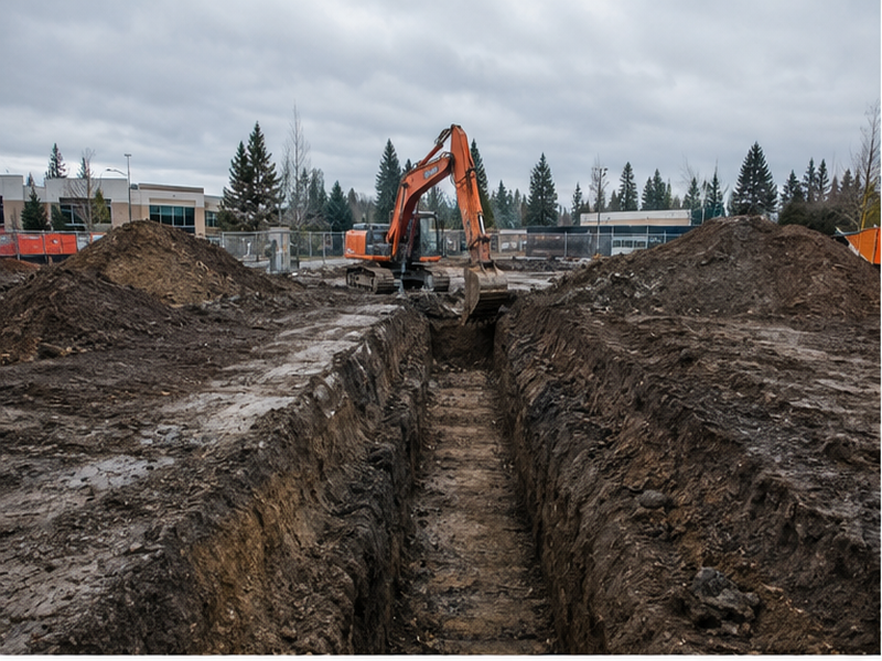 Commercial Stormwater Drainage in Federal Way — Trench open
