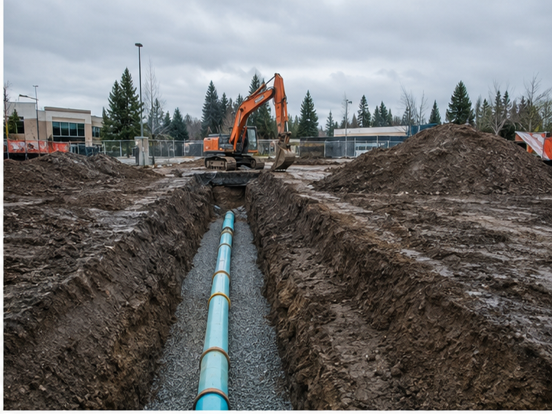 Commercial Stormwater Drainage in Federal Way — Bedding & pipe