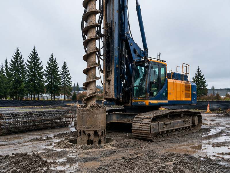 Commercial Auger Cast Piles in Washington & Oregon — Equipment at work