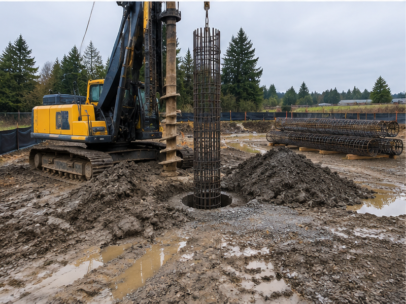 Commercial Auger Cast Piles in Washington & Oregon — Backfill progress