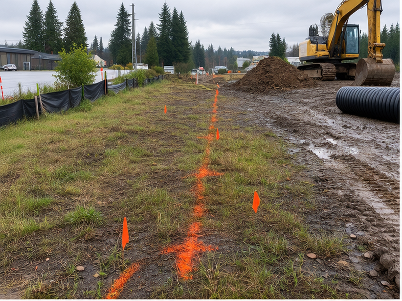 Commercial Stormwater Drainage in Federal Way — Trench open