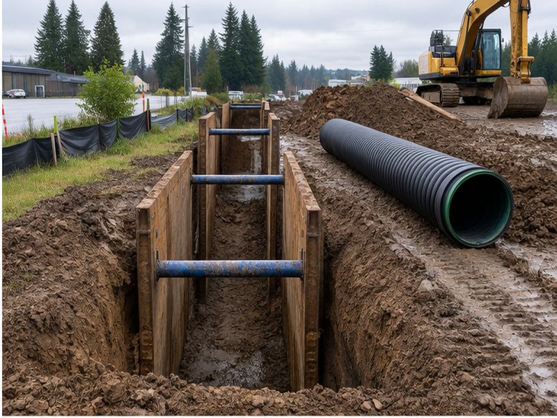 Commercial Stormwater Drainage in Federal Way — Bedding & pipe