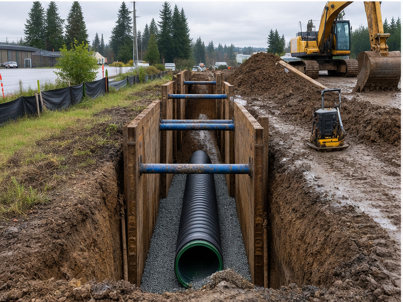 Commercial Stormwater Drainage in Federal Way — Backfill progress