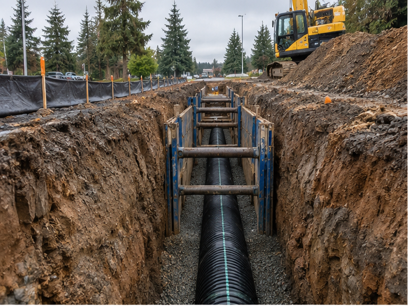 Commercial Stormwater Drainage in Federal Way — Equipment at work