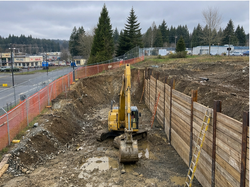 Soldier Pile Wall Installation — Backfill progress
