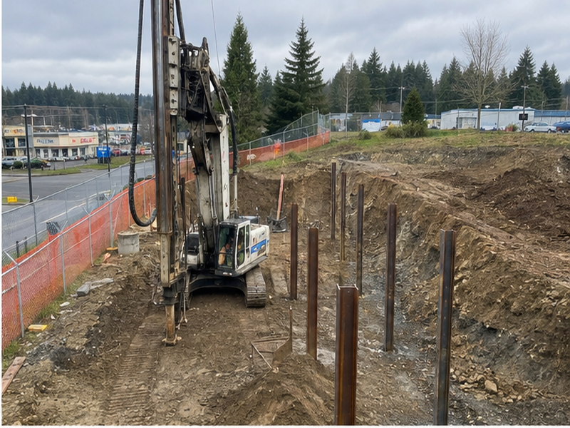Soldier Pile Wall Installation — Bedding & pipe