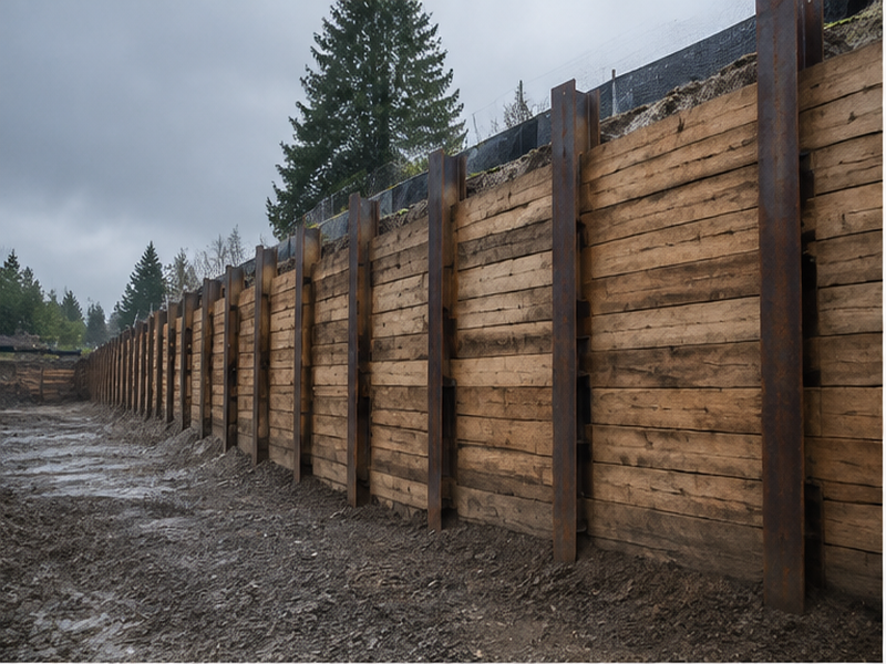 Soldier Pile Wall Installation — Equipment at work