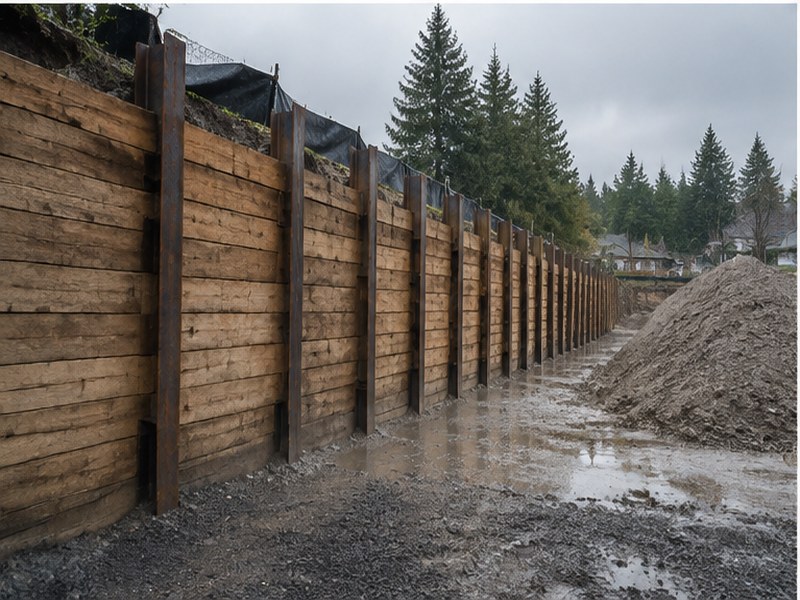 Soldier Pile Wall Installation — Finished pad look